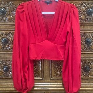 WinWin Bold Red Pleated Blouse